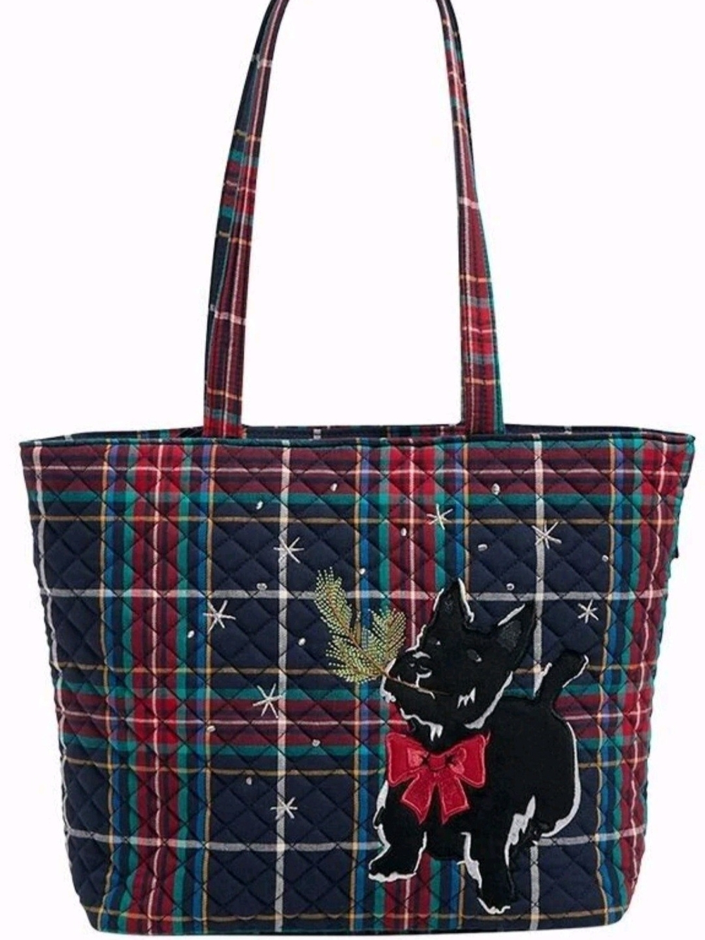 Vera Bradley Quilted Tartan Plaid Tote Bag with Black Scottie Dog